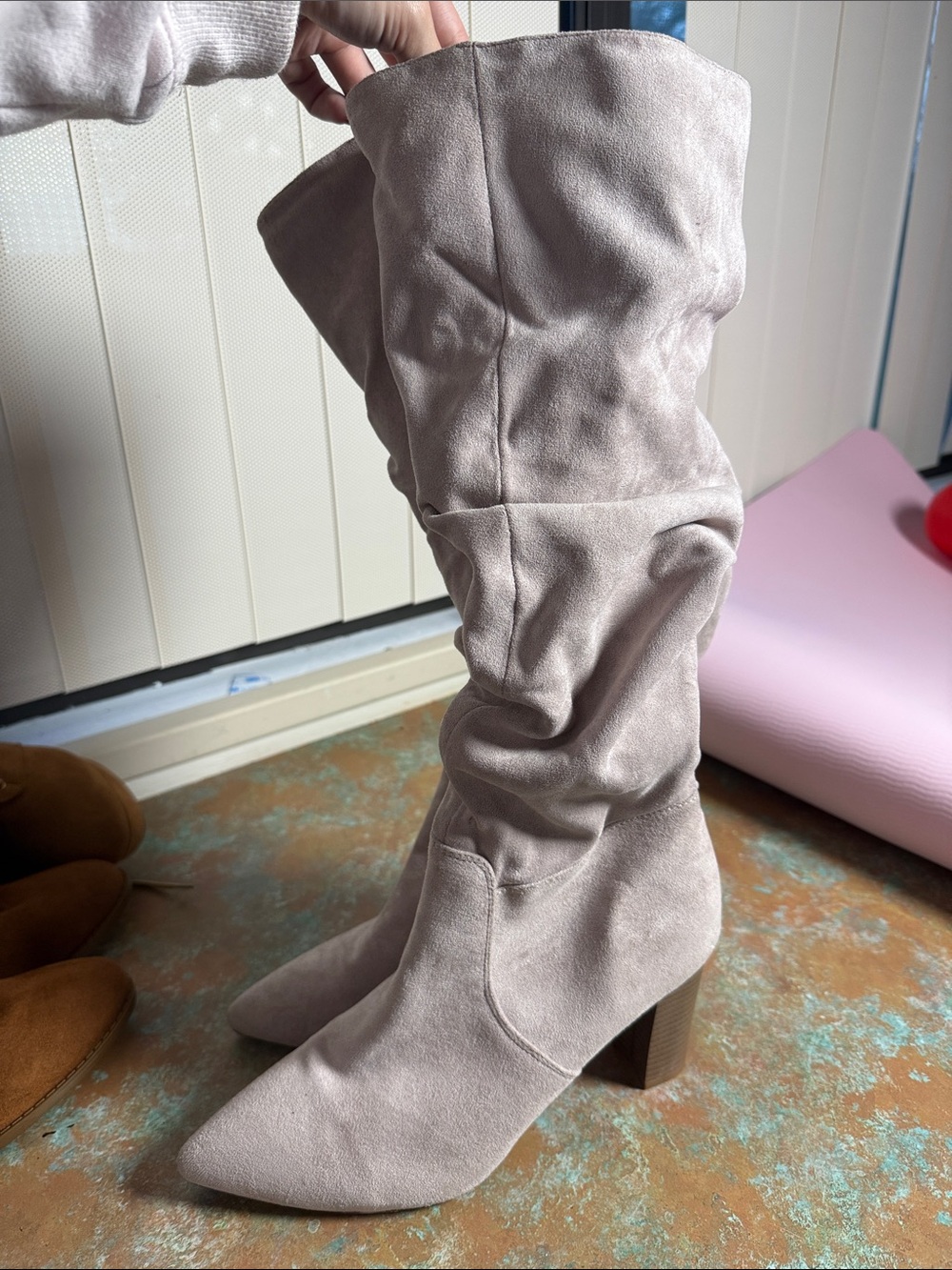 Candie's Slouch Over-the-Knee Boots in Light Taupe